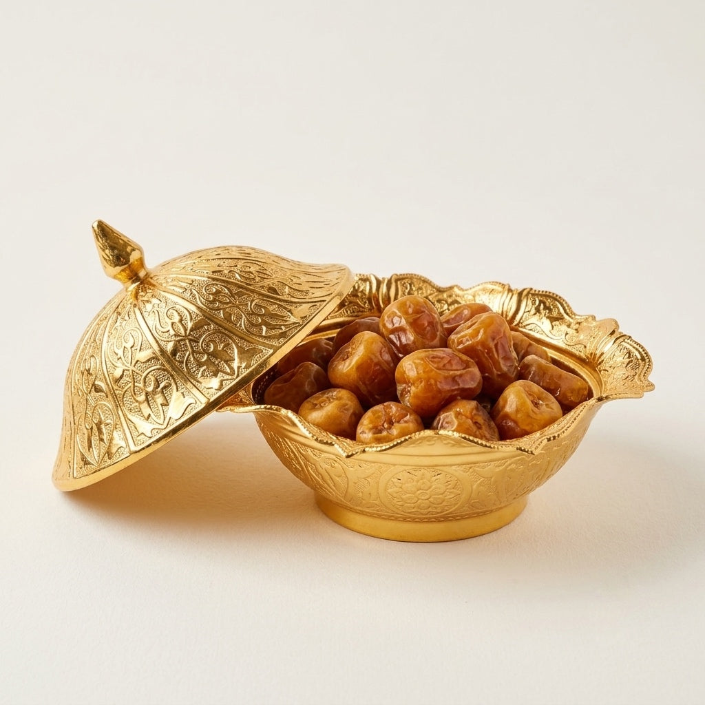 Royal Golden Arabesque Date & Candy Bowl with Lid