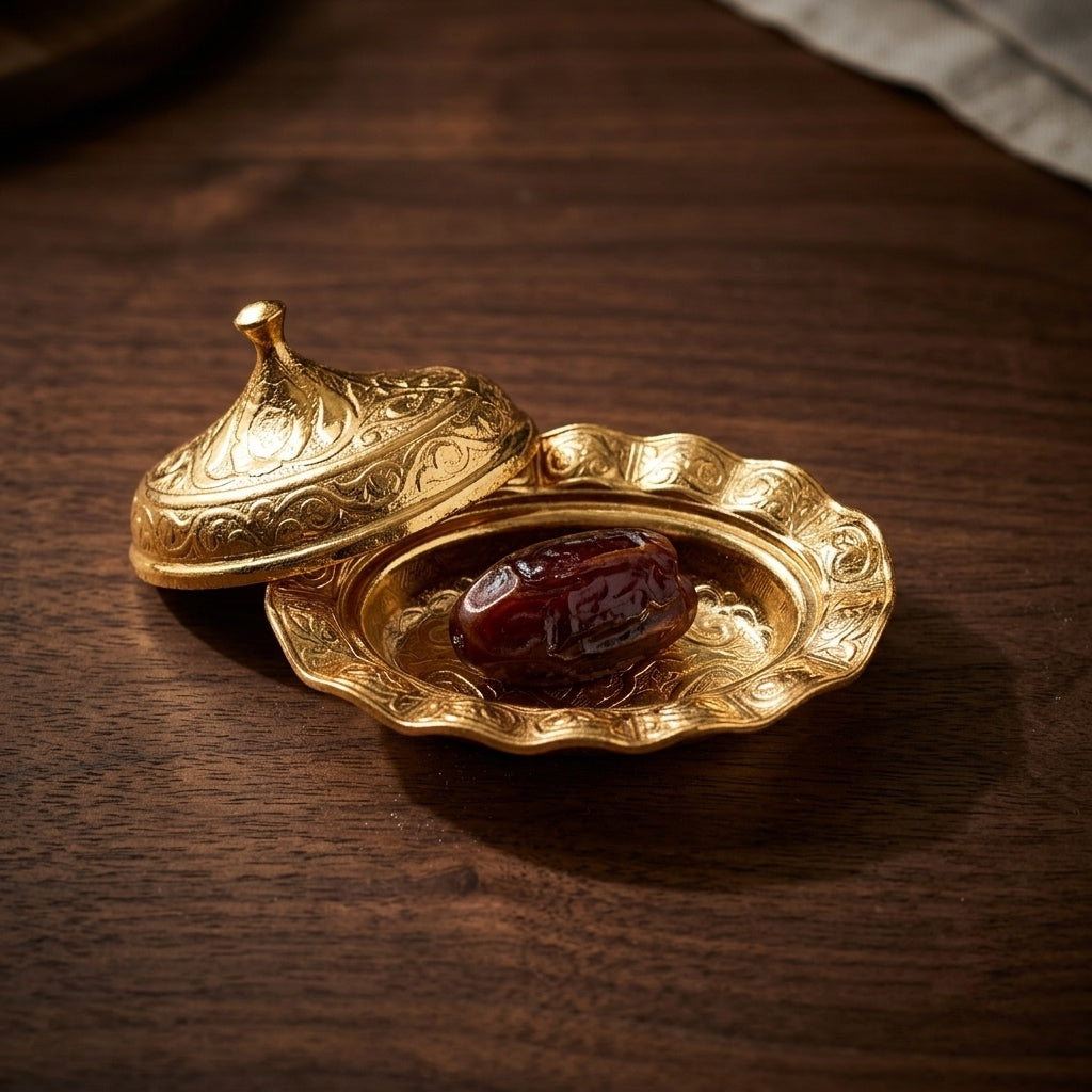Elegant Mini Gold Date Bowl with Lid
