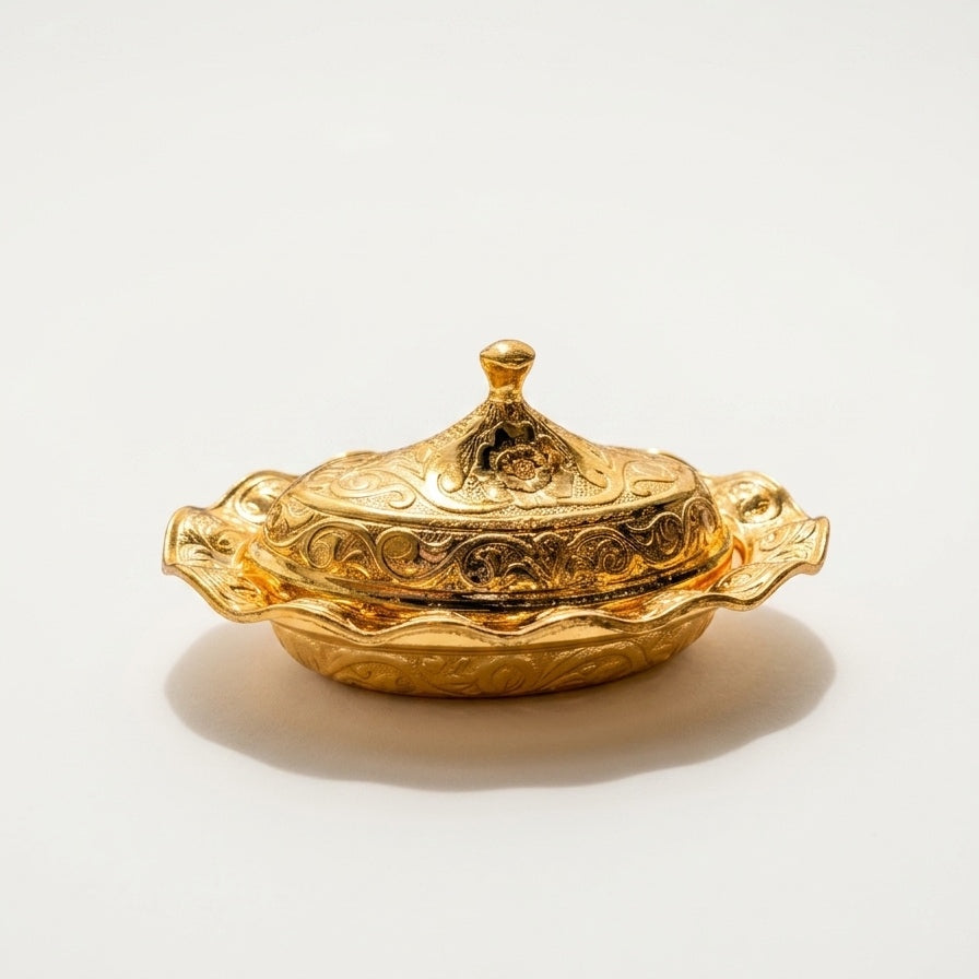 Elegant Mini Gold Date Bowl with Lid