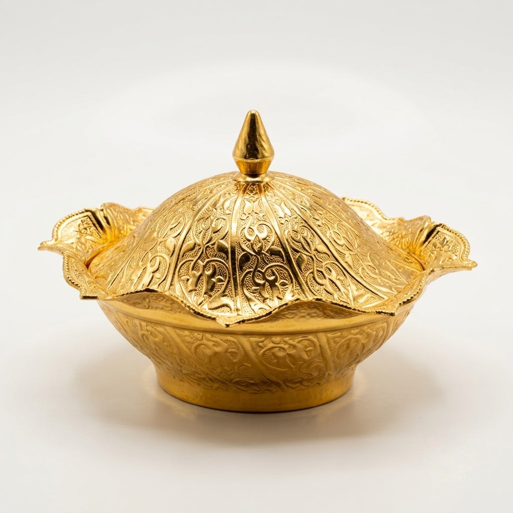 Royal Golden Arabesque Date & Candy Bowl with Lid